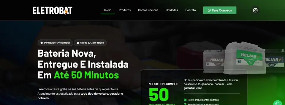 Landing page da Baterias Eletrobat criada pela ROI Digital