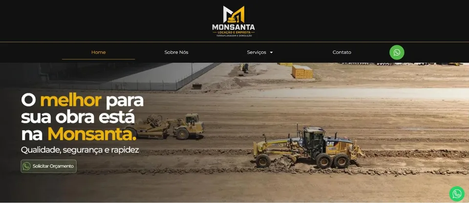 Página inicial do site da Monsanta Locação e Empreita, criado pela ROI Digital