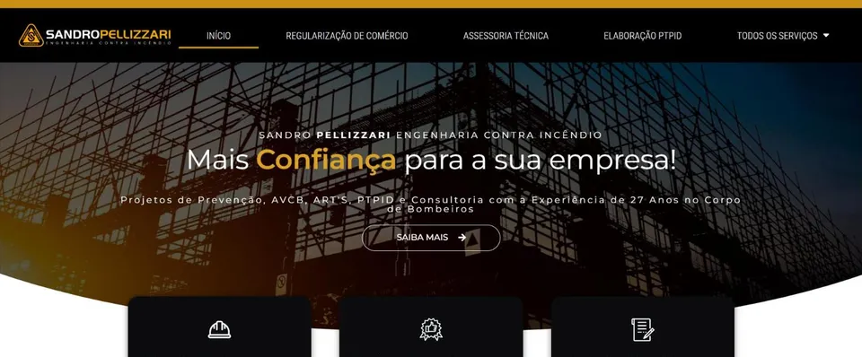 Site da Sandro Pellizzari Engenharia Contra Incêndio, de Londrina, criado pela ROI Digital