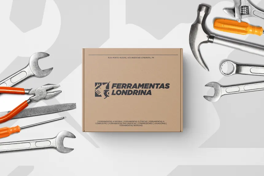 Embalagem com o logotipo da Ferramentas Londrina